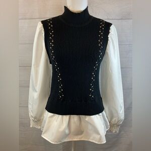 Bellini Black Knit Vest with White Blouse - Medium